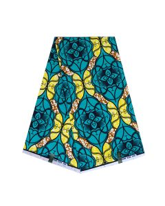 African Super Wax Green Yellow Flower print fabric