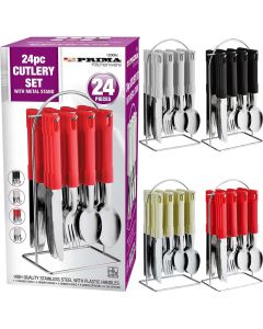 Prima 24pc Stainless Steel Cutlery Set With Metal Stand Assorted Colours