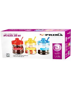 Prima Tea, Coffee & Sugar Glass Jar Set 3pc