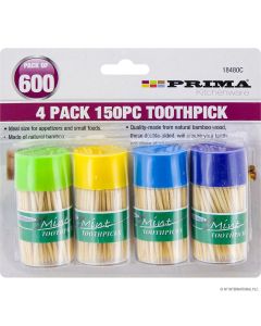 Prima Double Sided Bamboo Toothpick Canisters Assorted 150pc 4 Pack