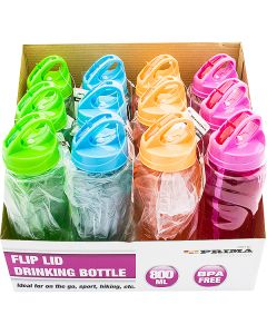 Prima Flip Lid Drinking Bottle Assorted Colours 800ml CDU