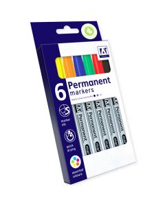 Permanent Markers Assorted Colours Set 6 Pack