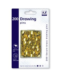 Gold Drawing Pins In Plastic Case 200pc