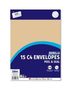 Just Stationery C4 Manilla Peel & Seal Envelopes 15 Pack