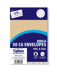 Just Stationery C6 Manilla Peel & Seal Envelopes 50 Pack