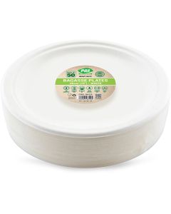 White Biodegradable Bagasse Plates 26cm 50 Pack