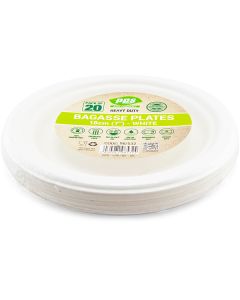 White Biodegradable Bagasse Plates 18cm 20 Pack