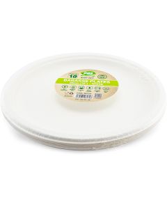 White Biodegradable Bagasse Plates 26cm 10 Pack