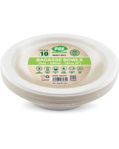 White Biodegradable Bagasse Bowls 340ml 16cm 10 Pack