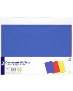 Document Wallets Foolscap Assorted Colours 3 Pack