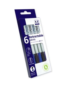 6 Black & Blue Retractable Pens Set