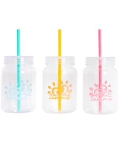 Bello Plastic Drinking Jar With Straw 450ml Assorted