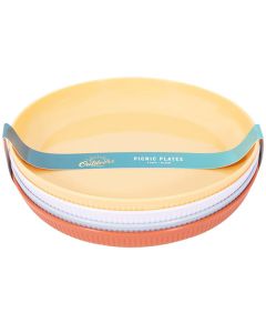 Bello Assorted Colour Plastic Ribbed Picnic Plates 22.6cm 4 Pack