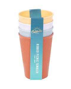 Bello Assorted Colour Plastic Ribbed Picnic Tumblers 400ml 4 Pack