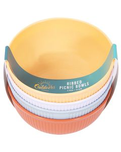 Bello Assorted Colour Plastic Ribbed Picnic Bowls 15cm 4 Pack