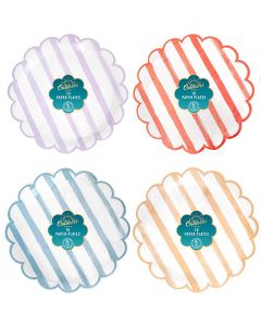 Bello Striped Scalloped Paper Plate 22cm 10 Pack Assorted Colours