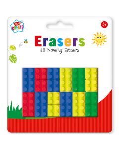 Kids Create Brick Shape Erasers Assorted Colours 18 Pack