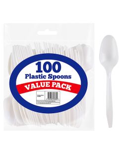 DID White Disposable Plastic Spoons 100 Pack