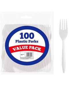 DID White Disposable Plastic Forks 100 Pack