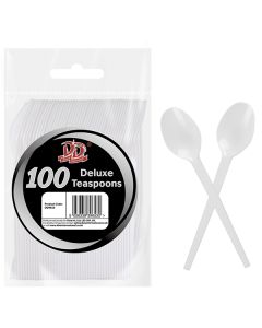 Deluxe Disposable White Plastic Teaspoons 100 Pack