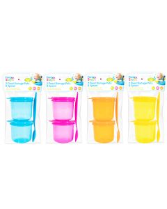 First Steps Baby Food Storage Pots & Spoon 3pc Assorted Colours