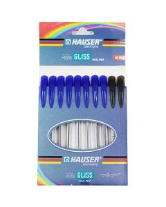 Hauser Gliss Black & Blue Premium Ball Pens 10 Pack