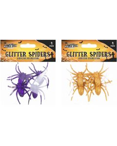 Halloween Ghoulish Decoration Glitter Spiders 6.5cm 4 Pack Assorted Colours