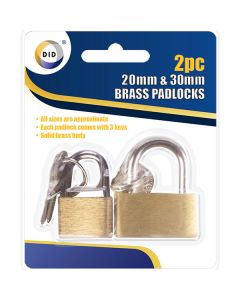 DID Assorted Solid Brass Padlocks 2pc