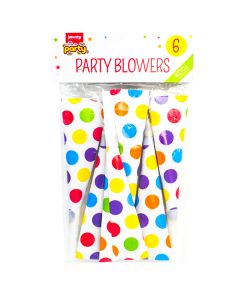 Jaunty Partyware Coloured Dots Party Blowers 6 Pack