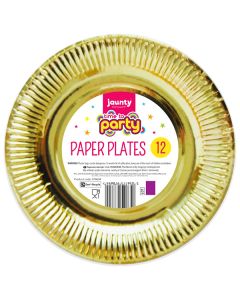 Jaunty Partyware Time To Party Gold Paper Plates 9" 12 Pack