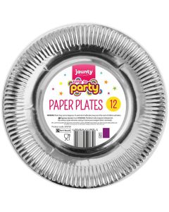 Jaunty Partyware Silver Paper Plates 9" 12 Pack