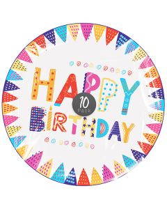 Pop Happy Birthday Disposable Paper Plates 22.8cm 10 Pack