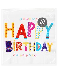 Pop Happy Birthday Disposable Paper Napkins 33cm 20 Pack