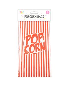 Pop Red & White Paper Popcorn Bag 8 Pack