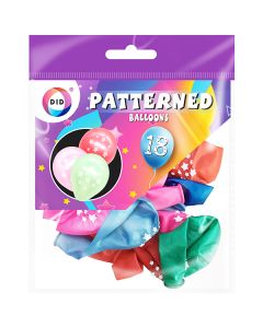 DID Star Patterned Balloons Assorted Colours 18 Pack