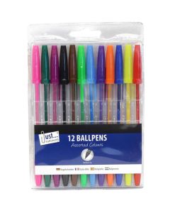 Just Stationery Multicoloured Ballpoint Pens 12 Pack