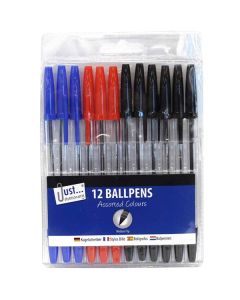 Just Stationery Assorted Colour Ballpoint Pens 12 Pack