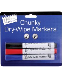 Just Stationery Chunky Dry-Wipe Board Markers Assorted Colours 3 Pack