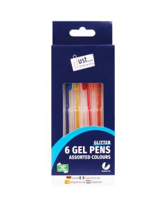 Just Stationery Glitter Gel Pens Assorted Colours 6 Pack