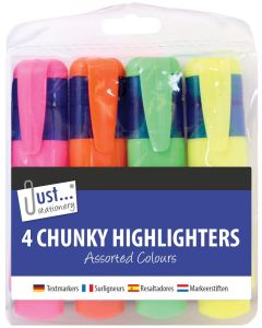 Just Stationery Chunky Highlighters Assorted Colours 4 Pack