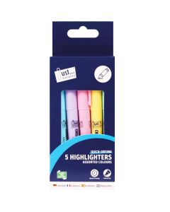 Just Stationery Assorted Pastel Chisel Tip Highlighter Pens 5 Pack