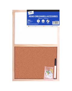 Just Stationery Dry-Wipe Memo Cork Board & Accessories 450 X 300mm