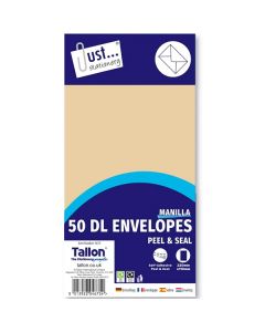 Just Stationery DL Manilla Peal & Seal Envelopes 229mm X 110mm 50 Pack