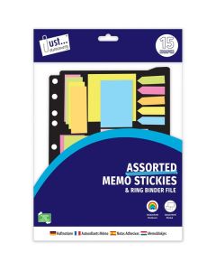 Just Stationery 15 Assorted Memo Sticker Pads & Ring Binder File