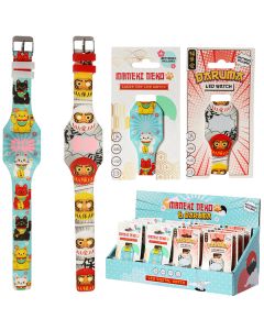 Maneki Neko Lucky Cat & Japanese Daruma Silicone LED Digital Watch Assorted CDU