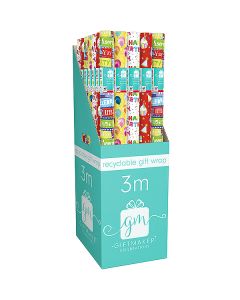 Giftmaker Happy Birthday Recyclable Gift Wrap 3m CDU Assorted