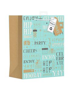 Giftmaker Hooray Celebrate Kraft Text Gift Bag Large